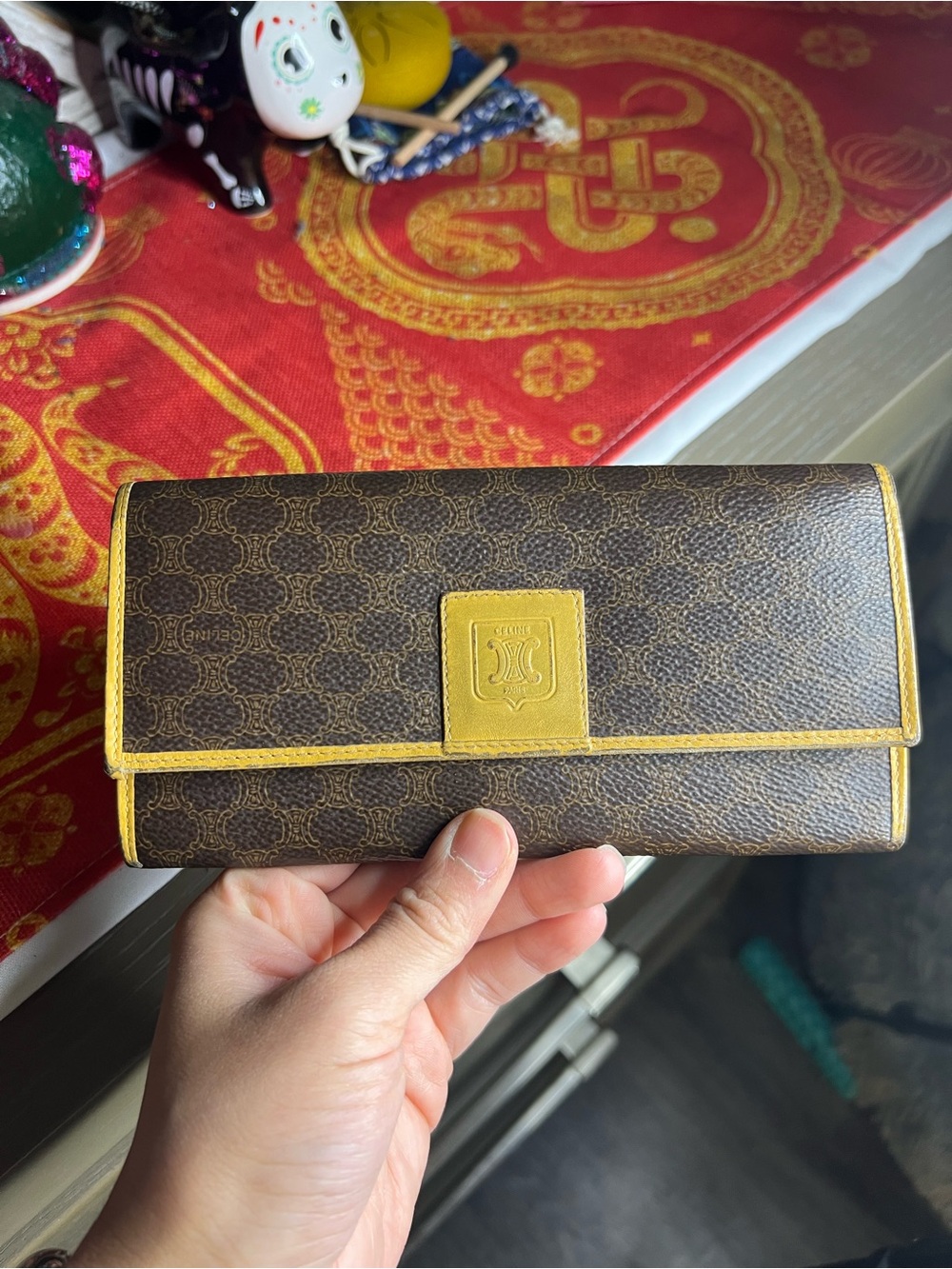 Vintage CELINE Macadam Blason Long Continental Wallet Brown